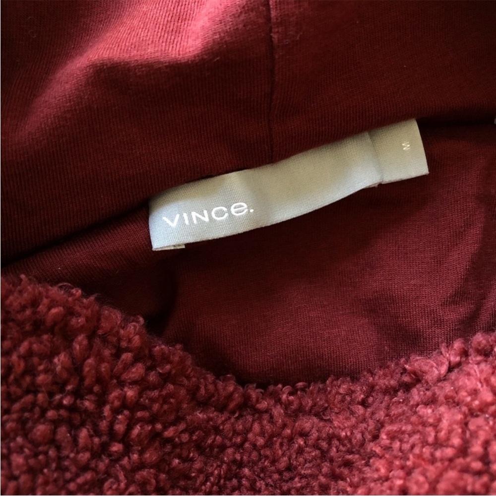 Vince Cozy Faux Sherpa shearling Pullover Hoodie in Anise red medium sweatshirt - Picture 13 of 17